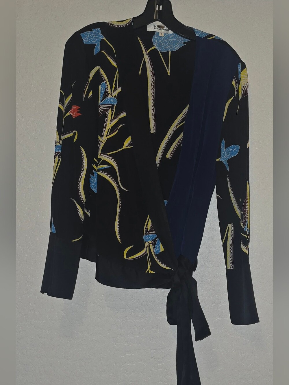 Diane von Furstenberg Silk Satin Oswald Crossover Wrap Blouse, Women's Small